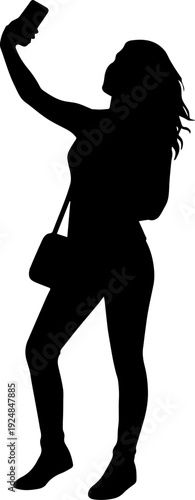 Woman Taking Selfie with Smartphone Silhouette Vector