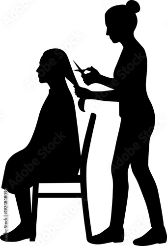 Hairdresser Cutting Client Hair Silhouette Vector Illustration