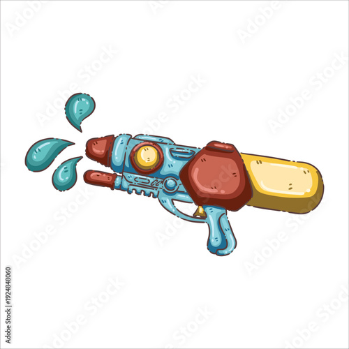 Songkran Festival Water Gun Illustration - Colorful Toy Water Blaster for Thai New Year Celebration