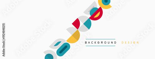 Abstract colorful shapes cascade diagonally across beige background. Text reads background design below vibrant elements. Simple, modern aesthetic.