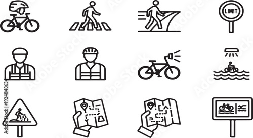 Illustrations of various road signs, activities, and people for travel and safety awareness Vector