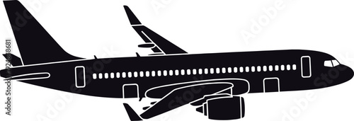 Black Airplane Silhouette Vector Illustration of a Commercial Passenger Jet Aircraft in Flight Isolated on White Background for Aviation Travel and Transport Design