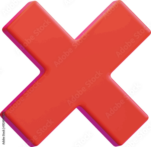 Red Cross Mark Icon, Error And Cancel Symbol Concept, Close And Delete Action Button, 3D Render Illustration, Warning And Rejection Interface Element, User Interface Negative Feedback Icon, Modern Den