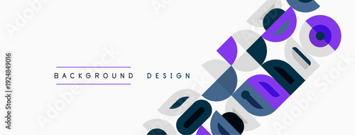 Abstract geometric shapes, purple, teal, gray. Minimalist design with text elements. Clean background for digital projects.