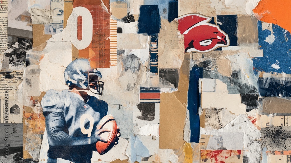 Fototapeta premium Modern Collage Art of an American Football Player