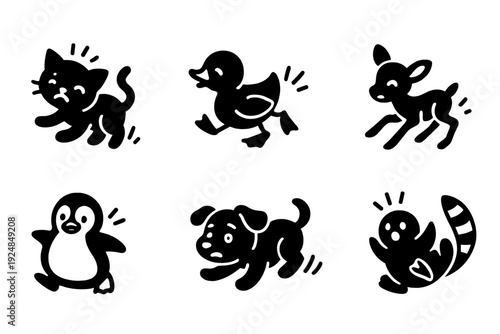 Cute Clumsy Critters. Cute accident-prone critters. Filled icon set of Cute accident-prone critters: clumsy