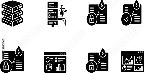 Data security icons set secure documents computer server technology