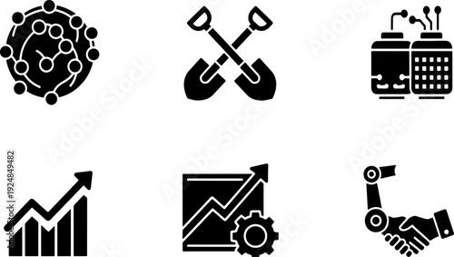 Industrial automation growth and construction tools concept graphics