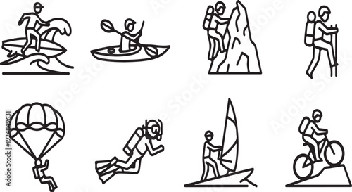 A collection of eight different activities for the adventurous and outdoorsy person Vector