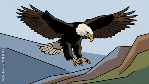Majestic Eagle Soaring Over Mountain Landscape - Wildlife Art & Design Asset