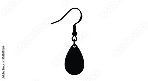 Simple black silhouette of a single teardrop earring on a white background