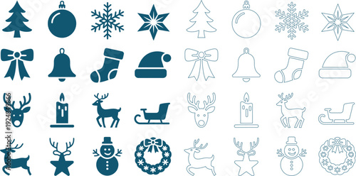 Assortment of Christmas and winter holiday with variations in