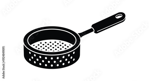 Simple black and white illustration of a perforated metal cooking strainer
