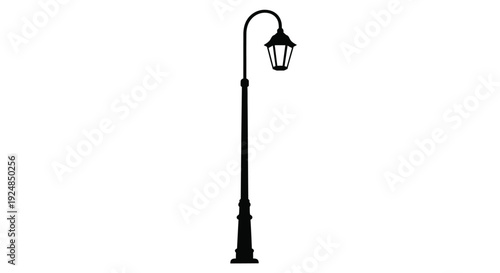 Simple black silhouette of a vintage street lamp on a white background