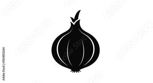 Simple black silhouette of a single onion with visible layers