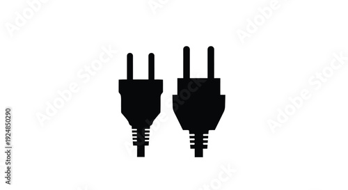 Two black electrical plugs depicted in a simple graphic style