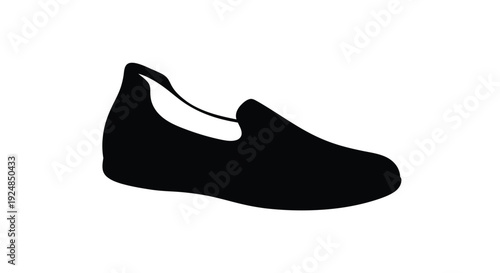 A black silhouette of a single slip on shoe against a white background