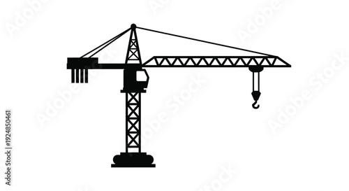 Simple black and white illustration of a construction tower crane
