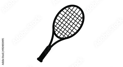 A simple black and white illustration of a tennis racket