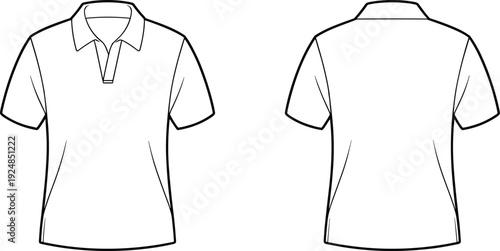 Men polo shirt CAD drawing, flat vector technical illustration with front and back views isolated on white background