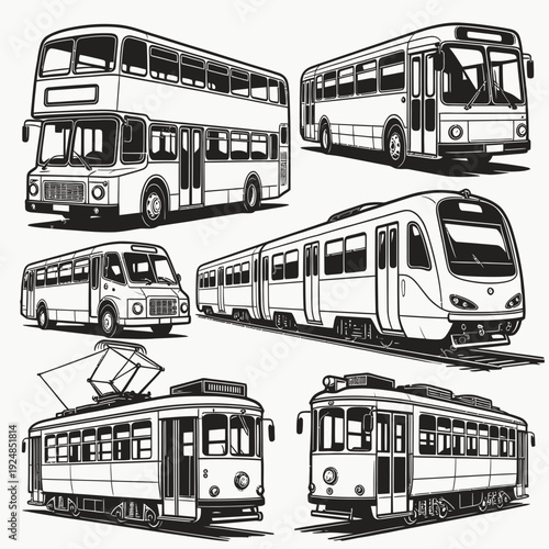 Black and White Public Transport Vehicles vector