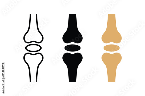 Knee joint pain icon set. Joint pain icon depicting knee bones with pain symbols for arthritis, inflammation, injury, and orthopedic health concepts. Bone pain vector showing inflammation in the knee.