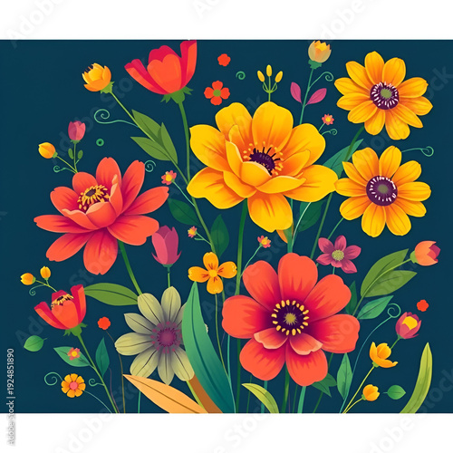 A beautiful and vibrant floral illustration with warm colors and a springy feel.