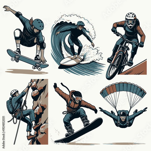 Extreme Sports Action Set vector