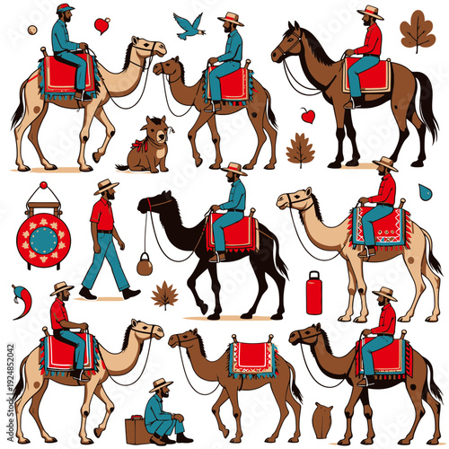 Camel Collection with Riders vector