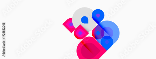 Abstract geometric shapes overlap, creating vibrant composition. Pink, blue, white colors dominate design. Modern aesthetic.