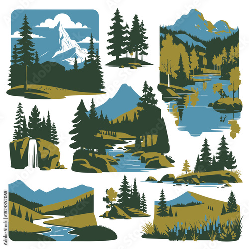 Mountain Landscape Icons vector