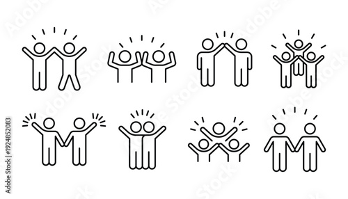 Group happy people icon set, party friends on a white background