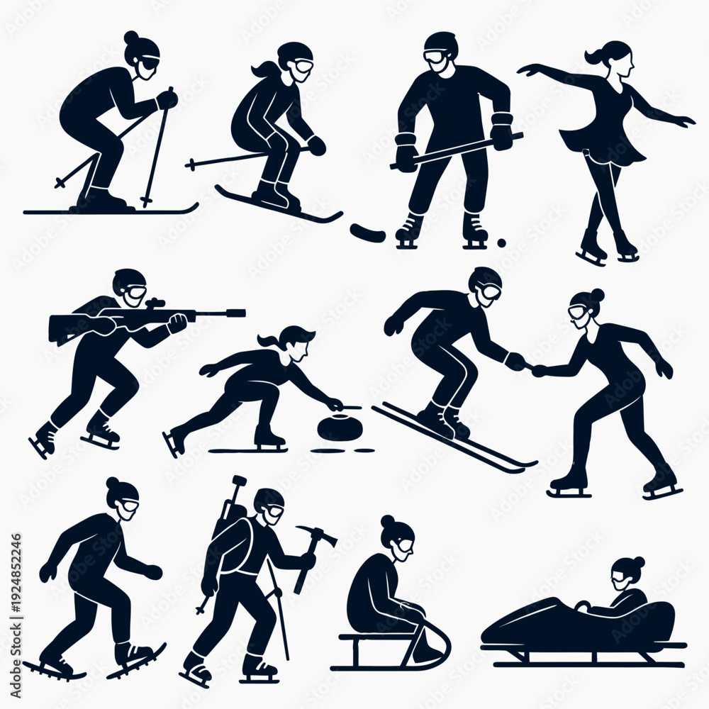 Fototapeta premium Winter Sports Silhouettes vector illustration
