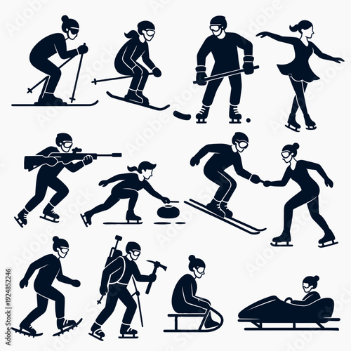 Winter Sports Silhouettes vector illustration