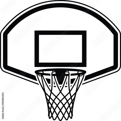 Basketball hoop with backboard and net icon isolated on a white background for sports design.
