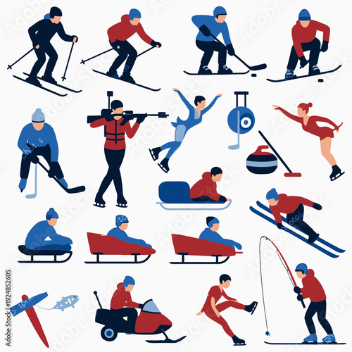Winter Sports Athletes in Action vector illustration
