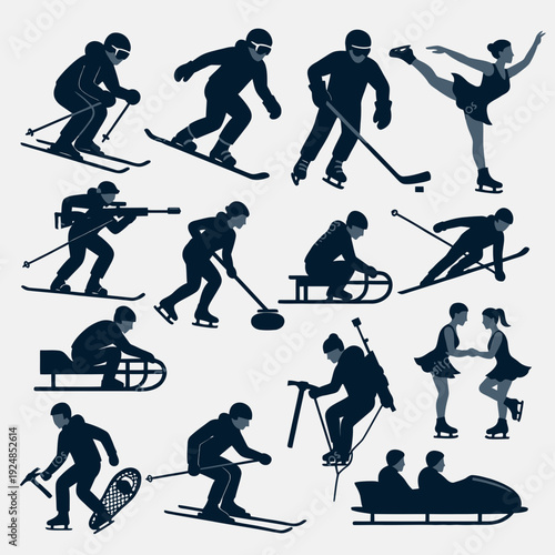 Winter Sports Silhouettes vector illustration