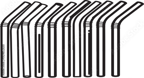A set of twelve shiny, stainless steel bent kitchen utensils Vector