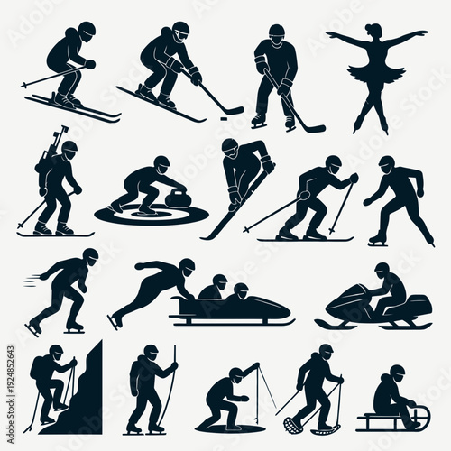 Skiing Silhouettes Set vector illustration