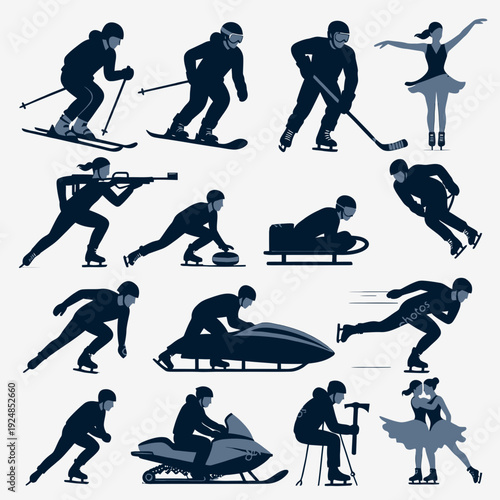 Winter Sports Silhouettes vector illustration