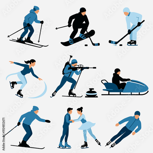 Winter Sports Athletes in Action vector illustration