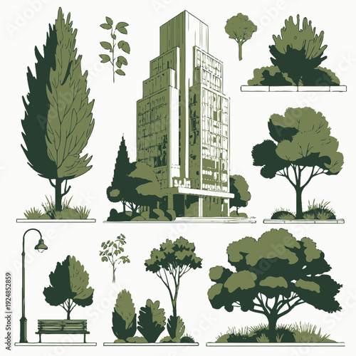 Urban Landscape Elements vector illustration