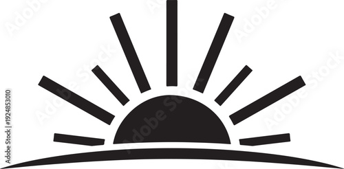 Simple black sun icon on white background graphic design
