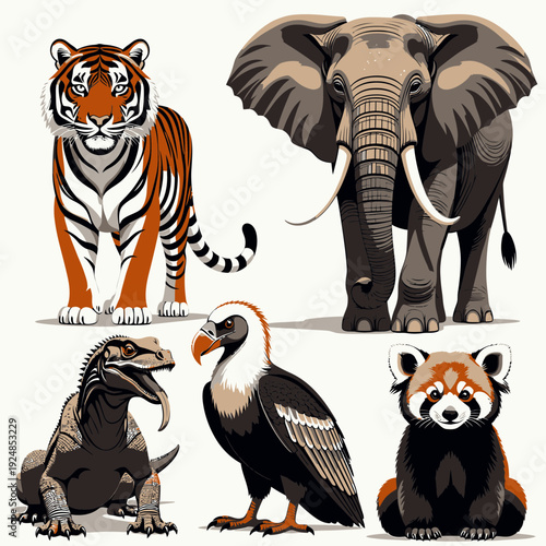 Endangered Asian Animals vector illustration