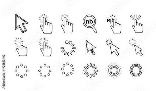 UI Cursor and Click Symbols Pack Vector Illustration