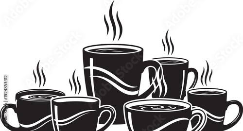 Steaming Cups of Coffee in a Group Setting Illustration