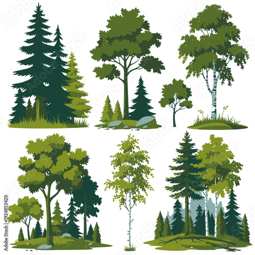 Variety of Tree Silhouettes vector illustration