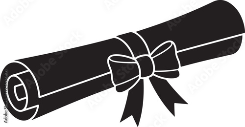 Black and white illustration of a rolled up diploma