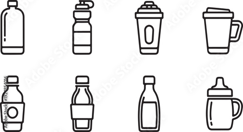 A variety of containers and cups for holding beverages and other liquids Vector
