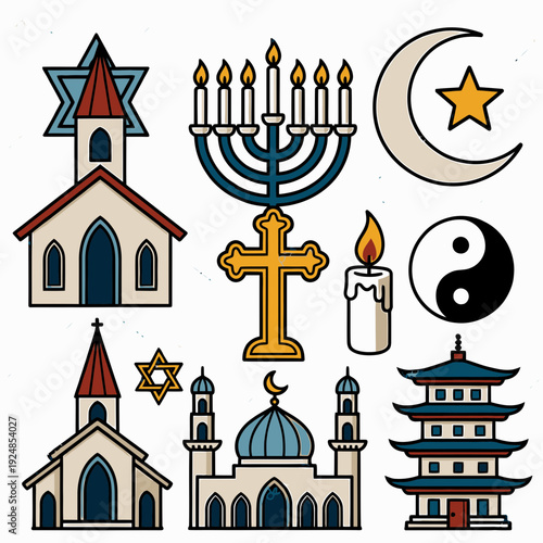 Symbols of Major World Religions vector illustration